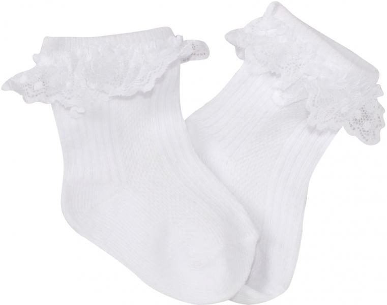 Bavlněné ponožky s krajkovým volánkem - bílé, vel. 68/80 - 68-80 (6-12m)
