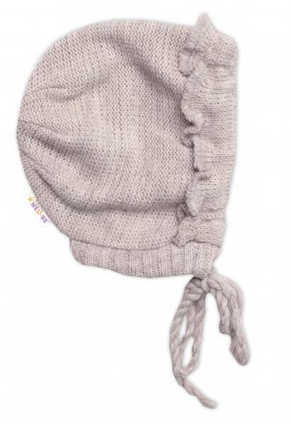 Pletená čepička na zavazování bonetka Girl, Hand Made - béžová, vel. 68/74 - 68-74 (6-9m)