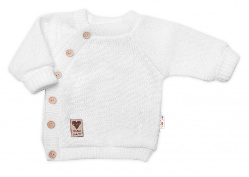 Dětský pletený svetřík s knoflíčky, zap. bokem, Hand Made - bíly - 56-62 (0-3m)
