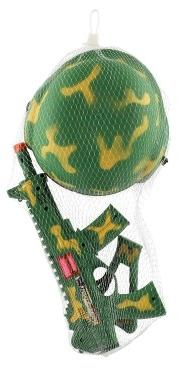 Vojenská sada samopal 31cm na setrvačník jiskřící+helma/přilba v síťce