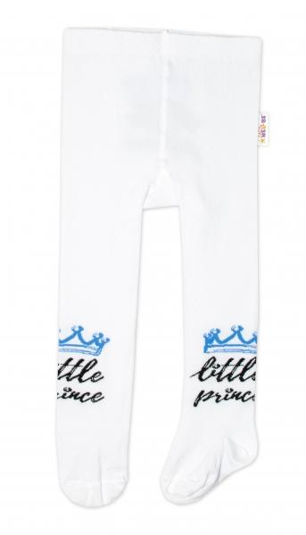 Dětské punčocháče bavlněné, Little Prince - bílé s modrou - korunkou - 62-74 (3-9m)