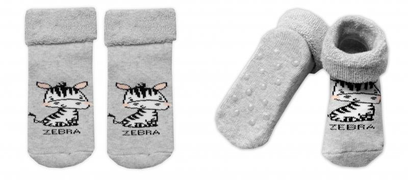 Kojenecké froté ponožky s ABS Zebra, šedé, vel. 68/74 - 68-74 (6-9m) - 80/86 - 80-86 (12-18m)