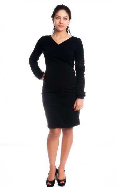 Těhotenské/kojící šaty Kristýna, dlouhý rukáv zdobený krajkou - černé, vel. M - M (38) - černé, vel. XL - XL (42)