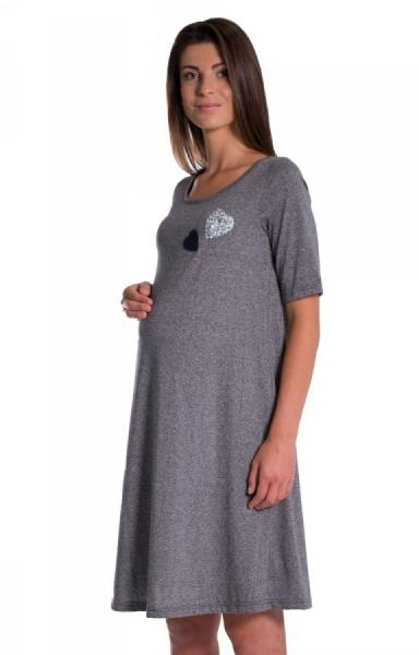Letní, volné těhotenské šaty kr. rukáv - grafit, vel. S - S (36)