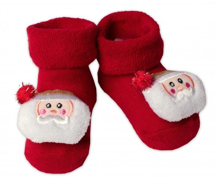 Kojenecké vánoční froté ponožky Santa, červené, vel. 68/80 - 68-80 (6-12m) - červené - 56-68 (0-6 m)