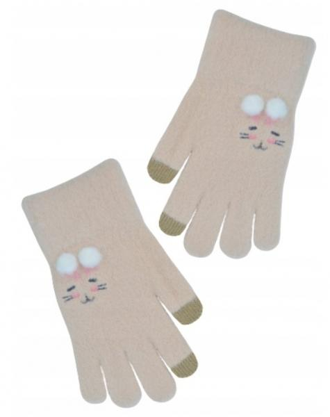 Dětské, prstové rukavice, Kočička - 3D, béžové, vel. 104/110 - 104-110 (3-5r)