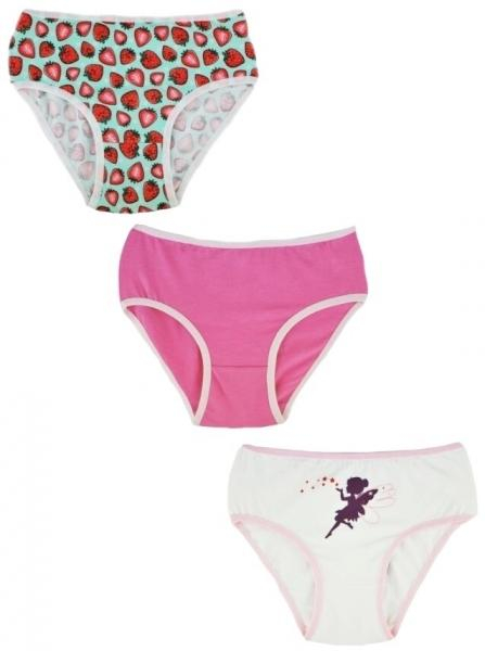 Dívčí bavlněné kalhotky, Strawberry- 3ks v balení - růžovo/bílé - 98-104 (2-4r)