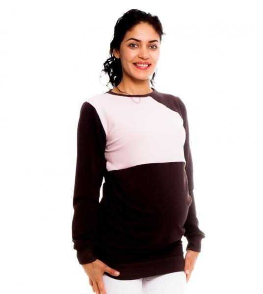 Těhotenské, kojící tričko/mikina Laverna, hnědá/sv. růžová, vel. XL - XL (42) - růžová, vel. S - S (36)