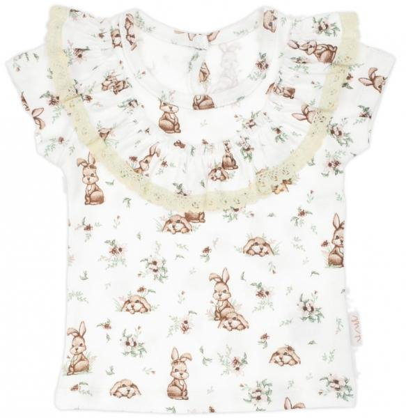 Tričko bavlna, krátký rukáv s volánky, Bunny - krémové - 110 (4-5r)