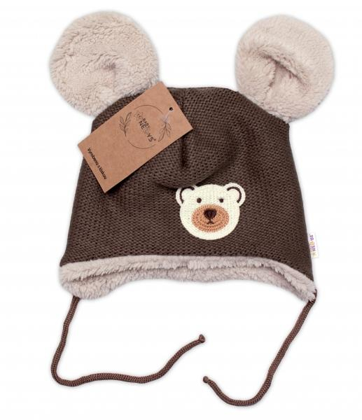 Pletená zimní čepice s kožíškem a šátkem Teddy Bear, - hnědá, vel. 68/74 - 68-74 (6-9m)