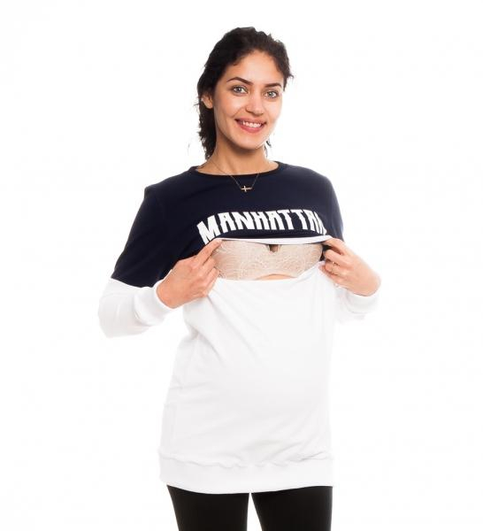 Těhotenské, kojící tričko/mikina Manhattan, bílo-granátová, vel. L - L (40) - bílo-granátová - XS (32-34)