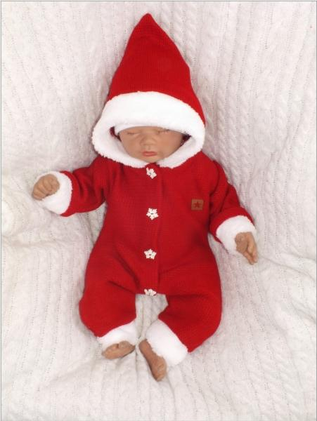 Dětský pletený overálek s kapucí Baby Santa - červený - 56 (1-2m)
