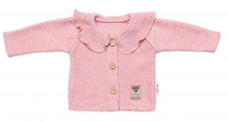 Pletený svetřík s volánkem Girl, pudrově - růžový, vel. 62 - 62 (2-3m)