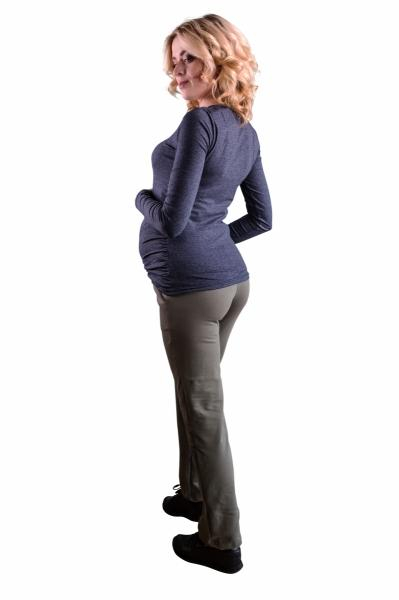 Těhotenské kalhoty s elastickým pásem a kapsami - khaki - S (36)