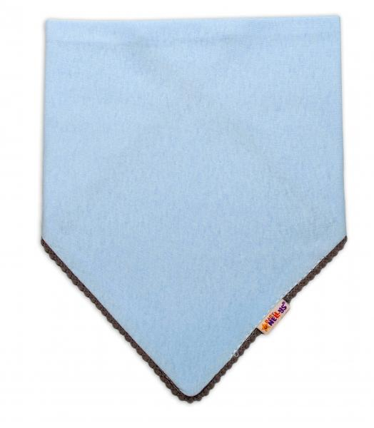 Dětský bavlněný šátek na krk s mini bambulkami - modrý/šedý lem