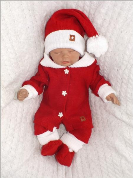Vánoční pletená čepice Baby Santa - červená - 56-80 (0-12m)