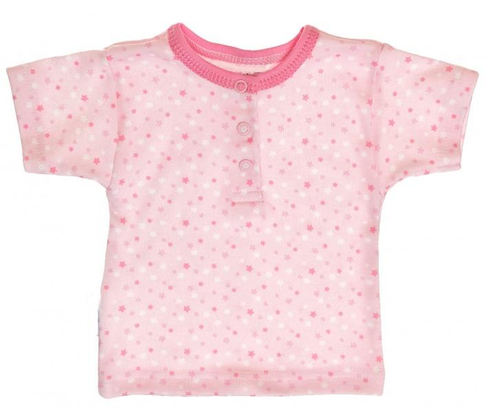 Bavlněné Polo tričko s krátkým rukávem - vel. 80 Hvězdičky - růžové - 80 (9-12m)