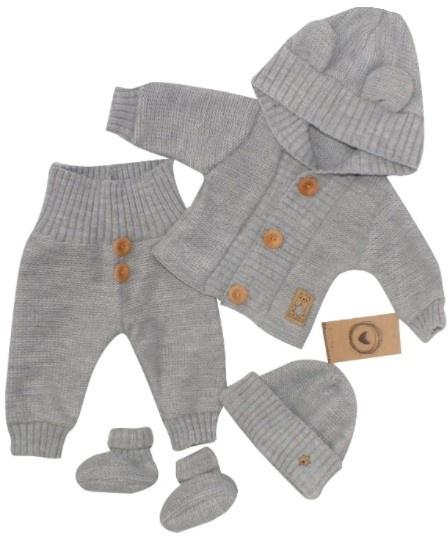 4-dílná kojenecká soupravička, kabátek, tepláčky, čepička a botičky - šedá, vel. 74 - 74 (6-9m)