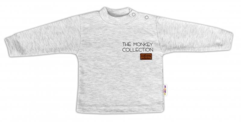 Bavlněné tričko dlouhý rukáv Monkey - sv. šedý - melírek, vel. 74 - 74 (6-9m)