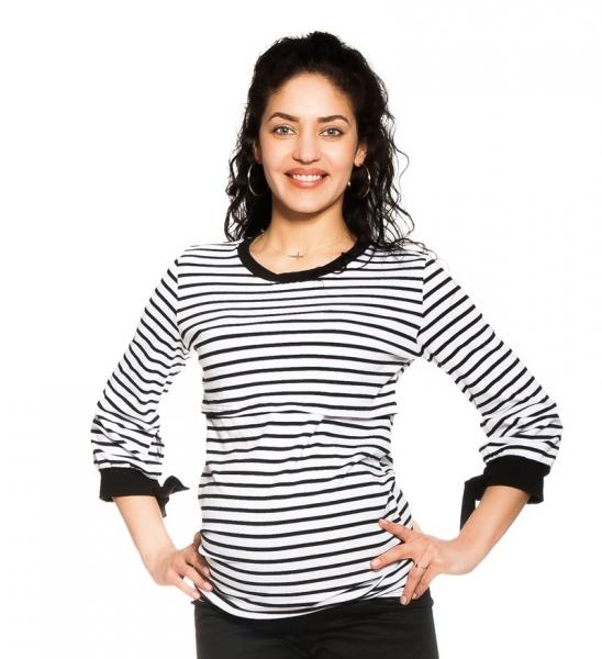 Těhotenské, kojící tričko Belora - bílo-černé, vel. M - M (38)