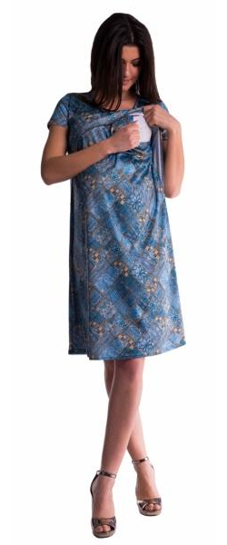 Těhotenské a kojící šaty s květinovým potiskem - tm. modré - M (38) - modré, vel. L - L (40)