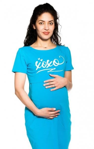 Těhotenská, kojící noční košile Xoxo - tyrkysová, vel. L/XL - L/XL