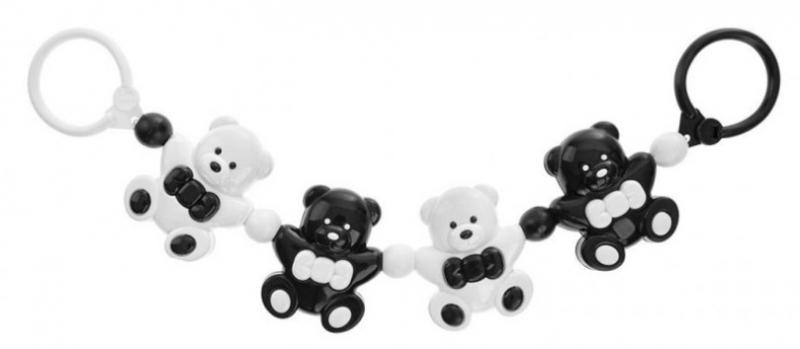 Chrastítko, řetěz do kočárku - Medvídci, černá/bílá, Akuku