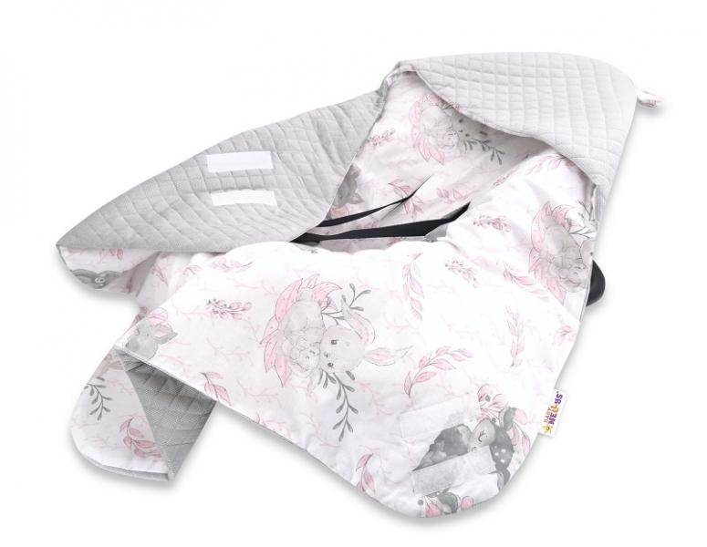 Oteplená zavinovací deka s kapucí Velvet, 90 x 90cm, LULU natural, růžová/šedá