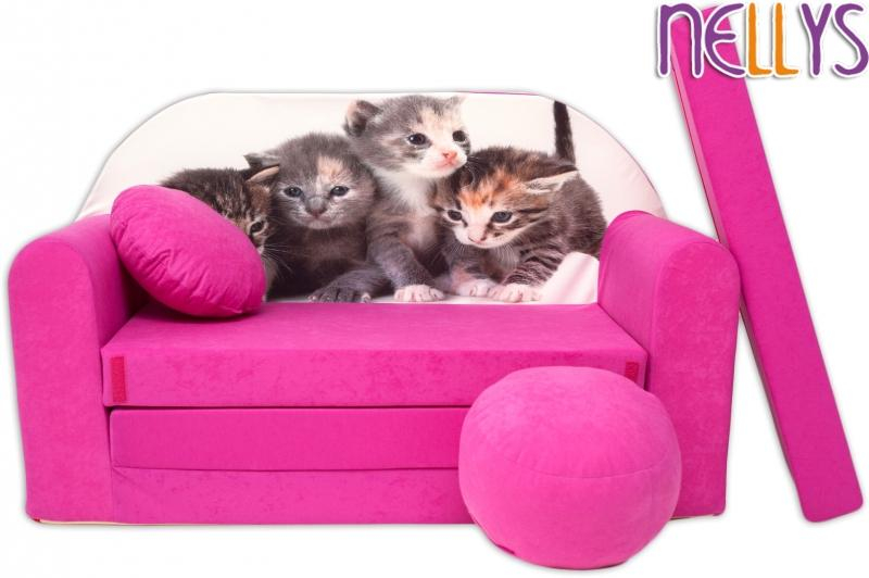 Rozkládací dětská pohovka XL Nellys, 35R - Kočičky v růžové
