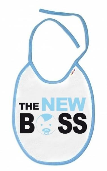 Nepromokavý bryndáček The New Boss, 24 x 27 cm - modrý