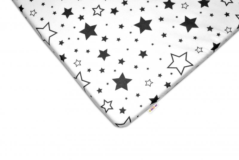 Bavlněné prostěradlo 60x120 cm - Černé hvězdy a hvězdičky - bílé - 120x60