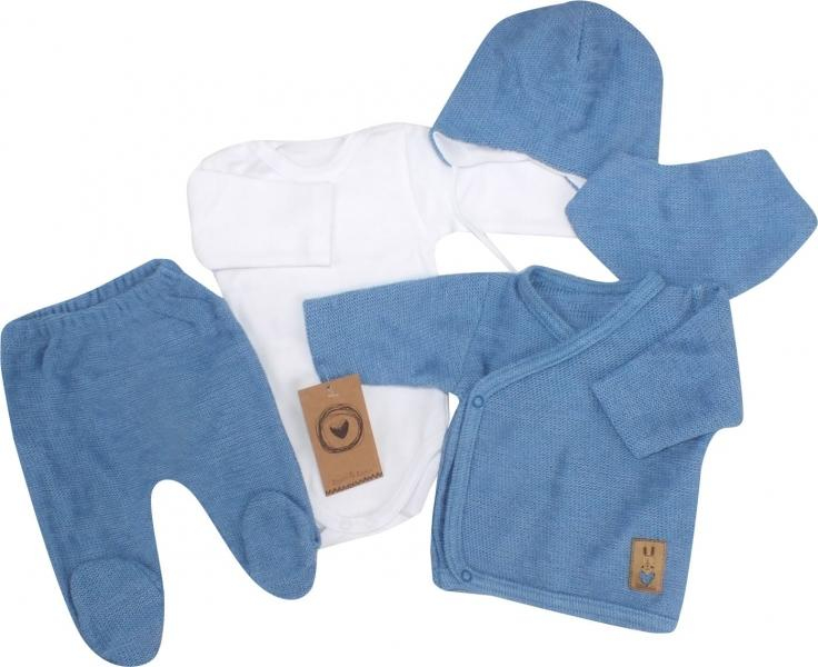 5-dílná pletená kojenecká soupravička s šátkem- modrá, bílá, vel. 62 - 62 (2-3m) - bílá, vel. 68 - 68 (3-6m)