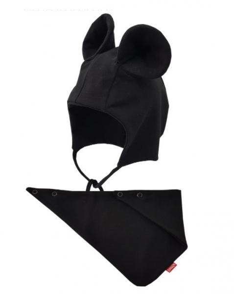 Bexa Bavlněná dvouvrstvá čepice na zavazování Miki + šátek - černá, vel. 56/62 - 56-62 (0-3m)