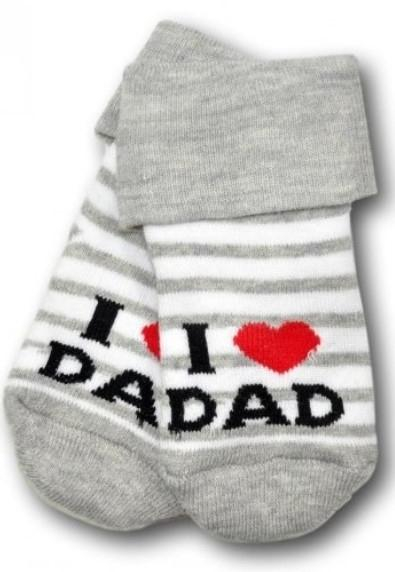 Kojenecké froté bavlněné ponožky I Love Dad, bílo/šedé proužek, vel. 68/74 - 68-74 (6-9m) - proužek - 56-62 (0-3m)