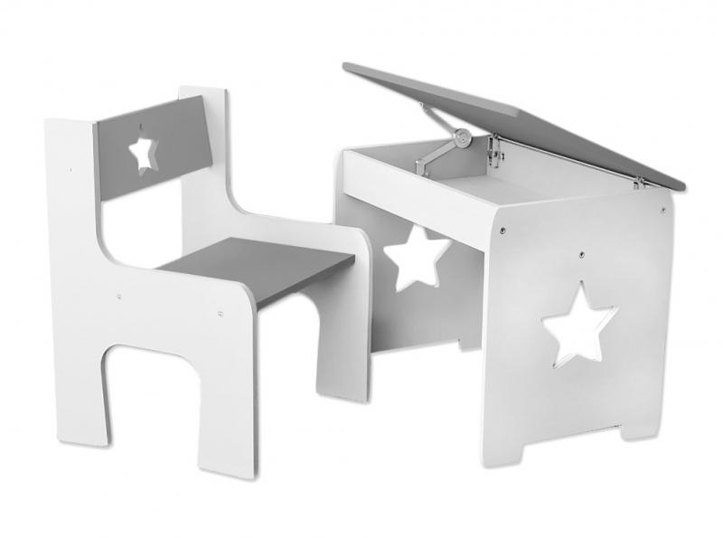 Sada nábytku KIDS STAR Stůl + židle - šedá s bílou