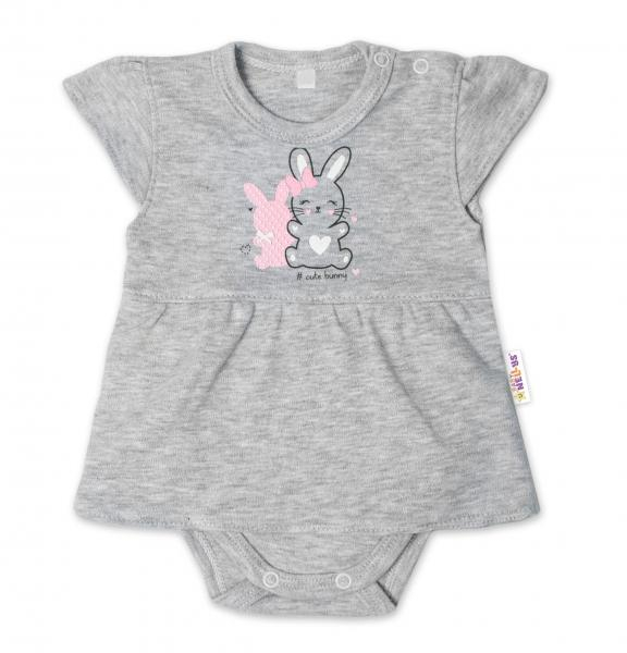Bavlněné kojenecké sukničkobody, kr. rukáv, Cute Bunny - šedé, vel. 86 - 86 (12-18m) - 62 - 62 (2-3m)