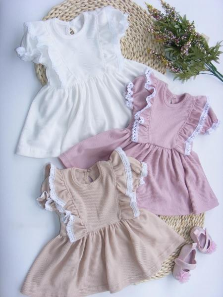 G-baby Letní vaflové šaty Princess s volánkem a krajkou - smetanové, vel. 98 - 98 (2-3r)