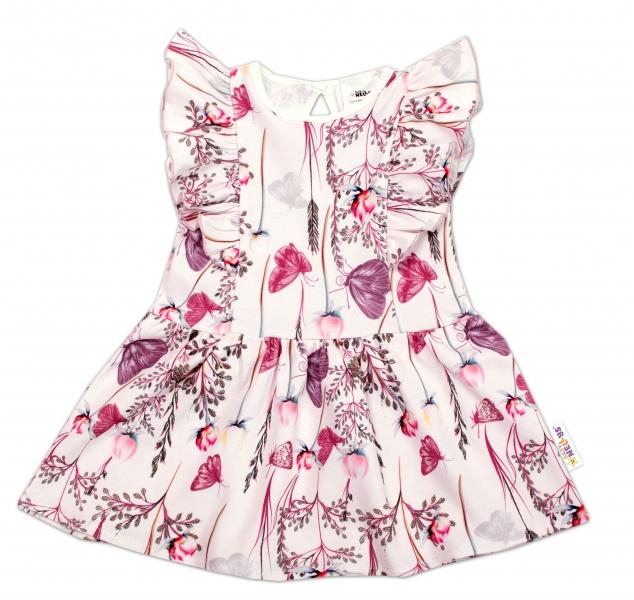 Letní šaty s krátkým rukávem Motýlci - růžové, vel. 98 - 98 (2-3r)