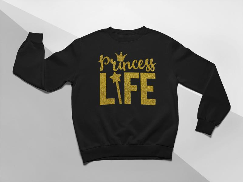 KIDSBEE Moderní dětská dívčí mikina Princess Life - černá, vel. 110 - 110 (4-5r)