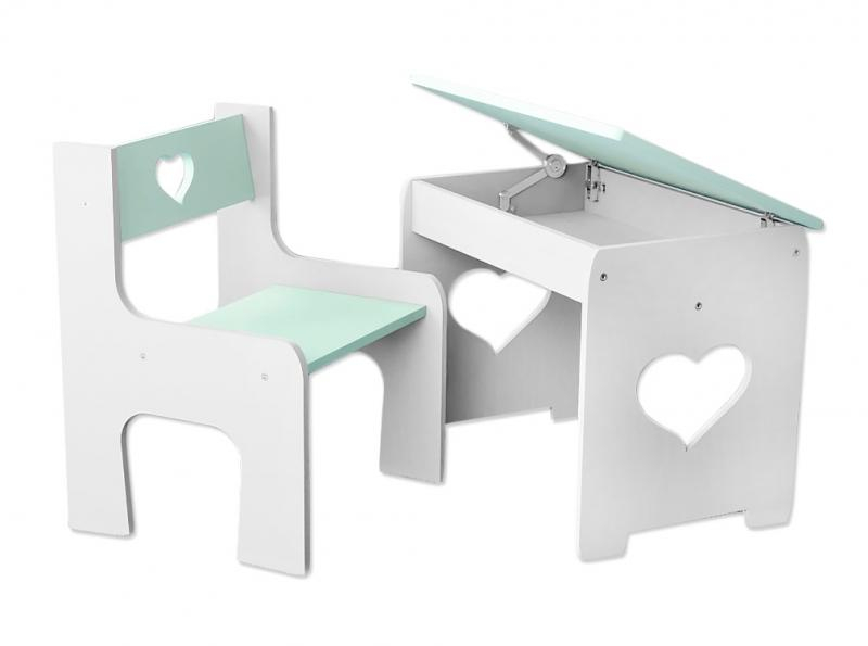 Sada nábytku KIDS HEART Stůl + židle - mátová s bílou