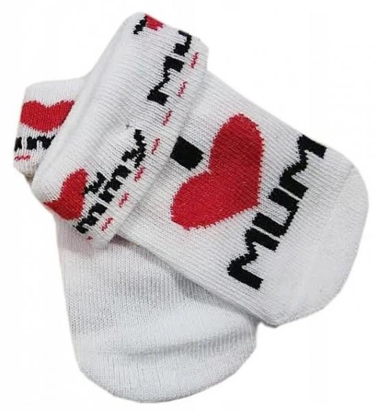 Kojenecké bavlněné ponožky I Love Mum, bílé s - potiskem, vel. 80/86 - 80-86 (12-18m)
