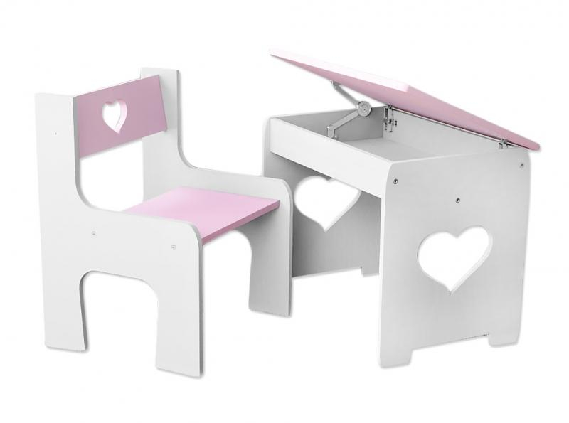 Sada nábytku KIDS HEART Stůl + židle - růžová s bílou
