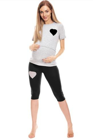Těhotenské, kojící pyžamo 3/4 srdce - šedé, vel. L/XL - L/XL - šedé - S/M