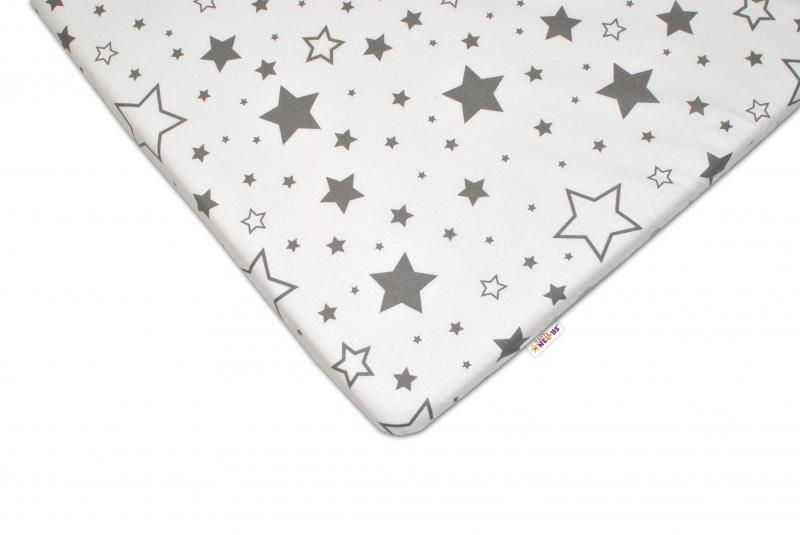 Bavlněné prostěradlo 60x120 cm - Šedé hvězdy a hvězdičky - bílé - 120x60