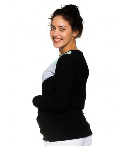Těhotenské, kojící tričko/mikina Karen, černá-šedo/mátové pruhy vel. XL - XL (42)