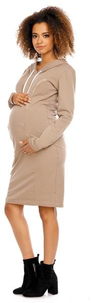 Těhotenské a kojící šaty s kapucí, dl. rukáv - cappuccino, vel. M - M (38) - cappuccino - S (36)