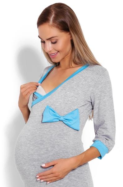 Pohodlná těhotenská, kojící noční košile s mašlí - šedá, vel. L/XL - L/XL