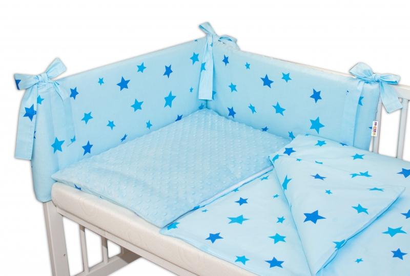 3-dílná sada mantinel s povlečením Minky Baby Stars - sv. modrá - 120x90