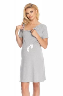 Těhotenská, kojící noční košile s potiskem nožiček, kr. rukáv - šedá - S/M