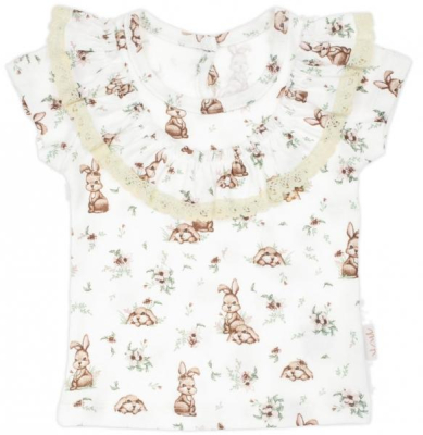 Tričko bavlna, krátký rukáv s volánky, Bunny - krémové - 110 (4-5r)